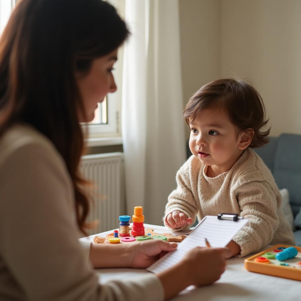 Profesional realizando evaluación de diagnóstico de autismo a niño en CDMX